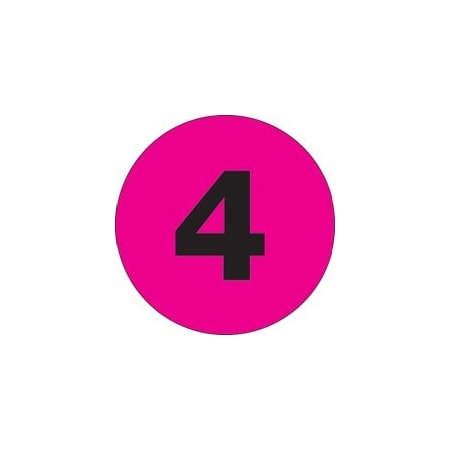 Bubblefast 1'' Circle - ''4'' Fluorescent Pink Number Labels BFDL6754