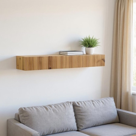Homeroots 60" Natural Solid Wood Wall Mounted Floating Shelf 639948