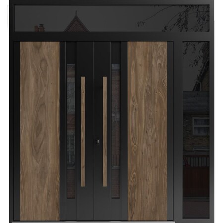 Vdomdoors Aluminum Double Doors Dekton 0163 Venezia Noce Top Transom Entry Door Painted (W86xH94) Right hand DEKTON0163DEXD-VEN-W72+14xH96+14-RH-O