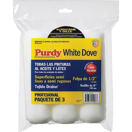 Purdy Wht Dove 9''x1/2'' Woven Fabric Roller Cover, 3PK 140864000