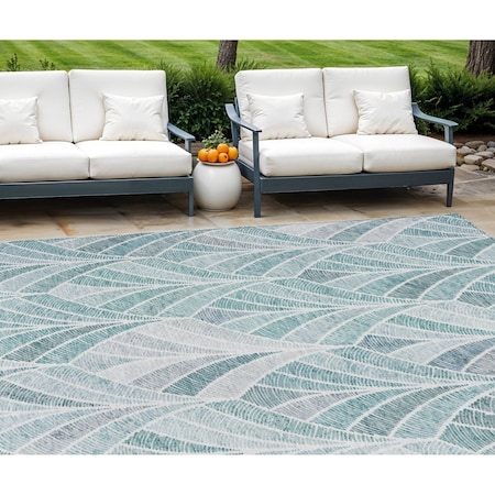 Homeroots 10' X 14' Aqua Mint Green And Silver Geometric Washable Indoor Outdoor Area Rug 589205