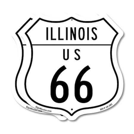 Signmission Illinois Route Marker Shield Sign Us 66, 18 inch X 18 inch, Plastic Sign, 2PK SHI-P-2PACK-18-382