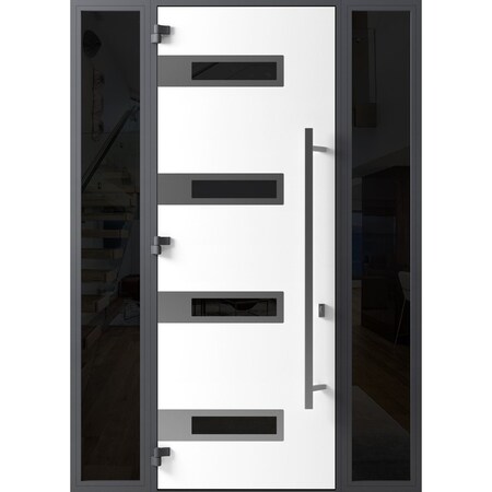 Vdomdoors Front Exterior Prehung Steel Door Ronex0131 Black Enamel 96 2 Sidelight Exterior Windows Sidelites RONEX0131EXD-BLK-W16+36+16xH96-RH-I