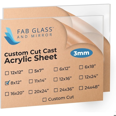 Fab Glass And Mirror Pack of 2 Acrylic sheet, Lightweight 8in x12in  Clear Plexiglass sheet for Photo Frame, Shatter... ACR3M8X12RC
