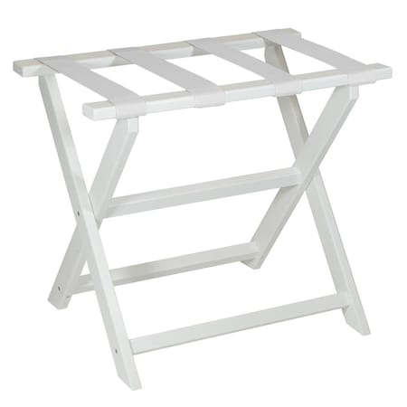 Homeroots Earth Friendly White Folding Luggage Rack with White Straps 383089