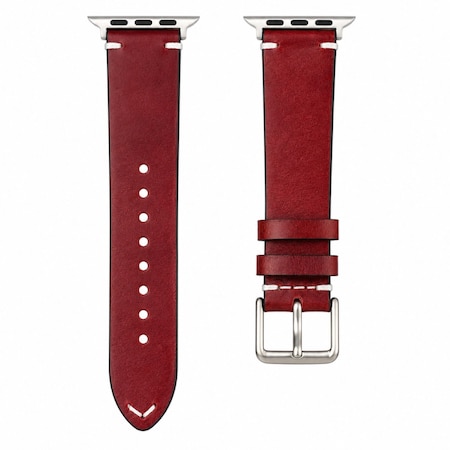 Elegani Vintage Oil Leather Band Compatible with Apple Watch 46mm, Red, Black Buckle LOT2-RED-BLK-46