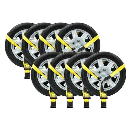 Mytee Products 2 inx14 ft Lasso Ratchet Strap Flat Hook Wheel Net Auto Tow Towing Tie Down, 8PK RST-214SMx8