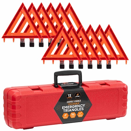Xpose Safety 12 Sets Warning Triangle DOT Approved 3PK, Reflective Warning Road Safety Triangle Kit, 12PK WTR-3-12-X