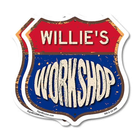Signmission Willie's Workshop, 12 inch X 12 inch, Aluminum Metal Sign, 2PK SHI-A-2PACK-12-489-WILLIE