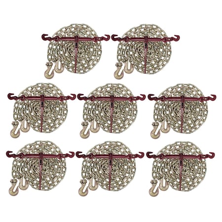 Mytee Products 5/16 16 ft G70 Chain (8) and Ratchet Binder Boomer (8) Transport Chains, 8PK 51616CHRBx8