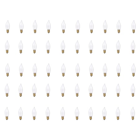 Bulbrite 25W Dimmable Clear CA8 Incandescent Light Bulbs, Candelabra E12 Base, 2700K, 50PK 861130
