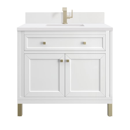 James Martin Vanities Chicago 36 in Single Vanity, Glossy White, w/ Single Hole 3CM White Zeus Silestone Top & Backsplash 503-V36-GW-1WZ