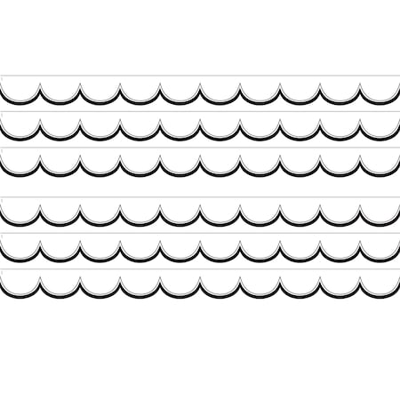Teacher Created Resources White with Black Scalloped Die-Cut Border Trim, 35 Feet Per Pack, 6PK TCR3951