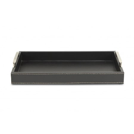 Homeroots Black Faux Leather Tray with Metal Handles 401772
