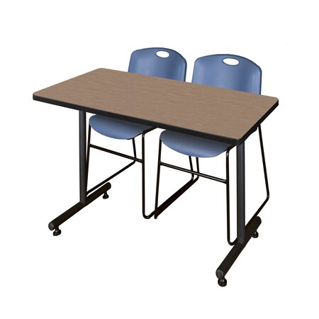 Regency Kobe T-Base Training Seminar Table W/ 2 Zeng Stack Chairs, 48 in W, 30 in L, Noble Oak MKTRCT4830NO44BE