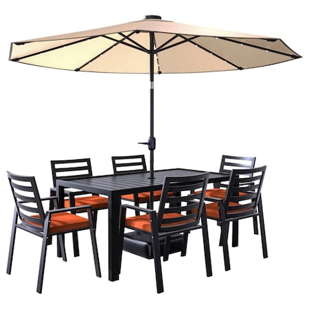 Leisuremod Chelsea Aluminum Outdoor Dining Table With 8 Chairs and Cushions, Cherry CC20-T63BL-CHR6