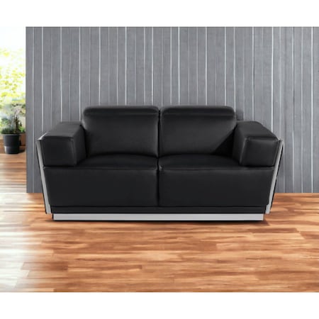 Homeroots 70" Black And Silver Italian Leather Loveseat 551602