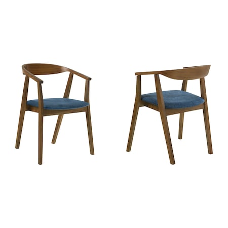 Armen Living Santana Wood Dining Chair in Walnut Finish with Blue Fabric - Set of 2 LCSACHWABLU