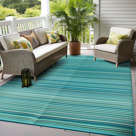 World Rug Gallery Contemporary Stripe Reversible Plastic Area Rug 6 ft x 9 ft Blue 6058BLUE6X9