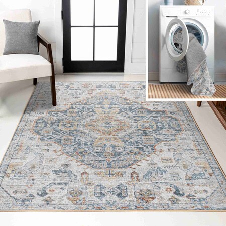 Jonathan Y Shaemus Bohemian Medallion Low-Pile Machine-Washable Cream/Blue/Terra 4 ft. x 6 ft. Area Rug WSH320C-4