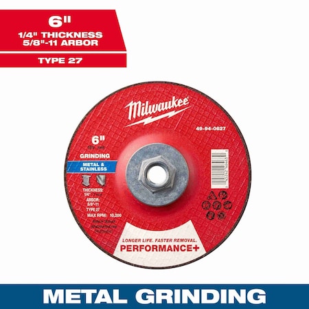 Milwaukee Tool Grinding Wheel, 6" dia. 49-94-0627