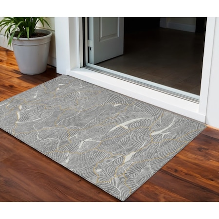 Homeroots 3' X 5' Gray Brown And Ivory Abstract Washable Indoor Outdoor Area Rug 601062