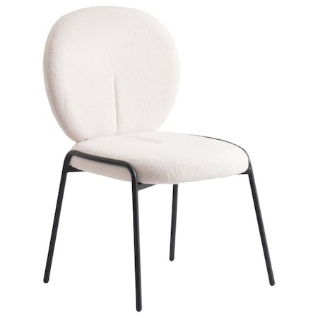 Leisuremod Celestial Boucle Dining Side Chair with Black Powder Coated Iron Frame, White CCBL-23W