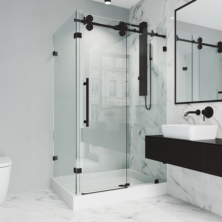 Vigo 36 in. L x 48 in. W x 79 in. H Frameless Sliding Rectangle Shower Enclosure Kit in Matte Black VG6051MBCL48WR