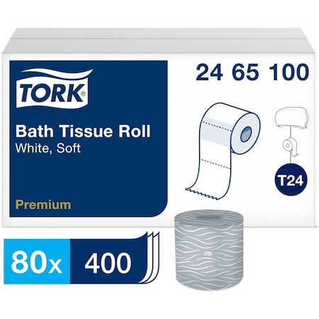 Tork Roll, 400 Sheets, White, 80 PK 2465100