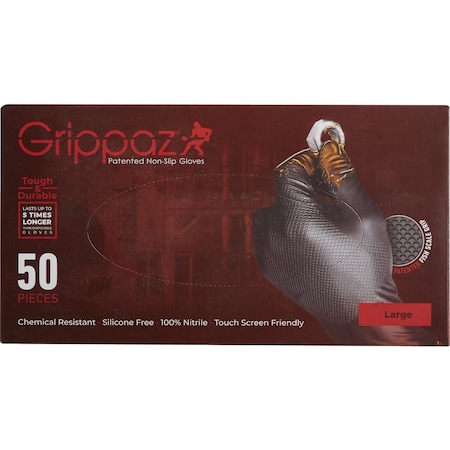 Grippaz Large Black Nitrile Fish Scale Texture Disposable Gloves, 50PK G21071-L50