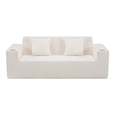 Homeroots 76" White Corduroy Sofa With Toss Pillows 723786