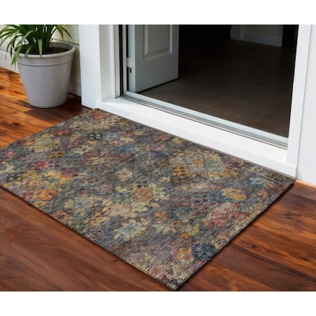Homeroots 3' X 5' Gray Green And Terra Cotta Floral Washable Indoor Outdoor Area Rug 604156