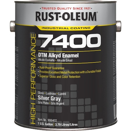 Rust-Oleum Interior/Exterior Paint, High Gloss, Oil Base, Silver Gray, 1 gal 906402
