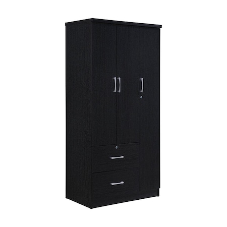 Made-To-Order 3-Door Armoire with 2-Drawers, 3-Shelves - Black MA2248017