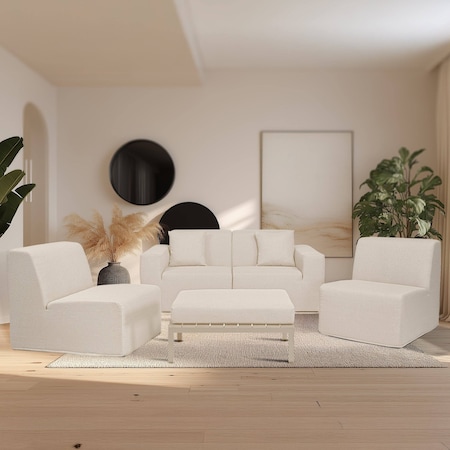 Deko Living 4 Place Seating  Beige Compressed Foam Sectional Sofa and Ottoman Set CIF50217