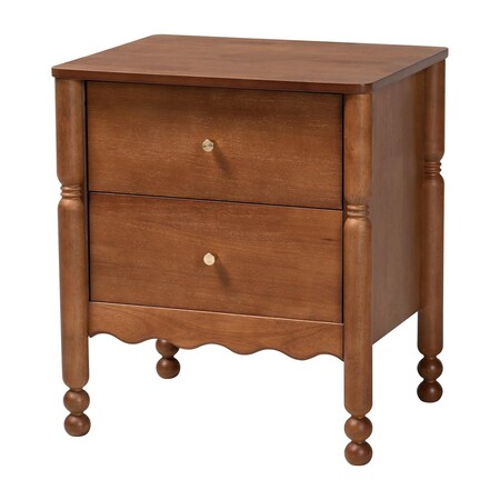Baxton Studio Hoffman Nightstand with Scalloped Apron and Turned Legs, Walnut Brown 272-14820-ZORO