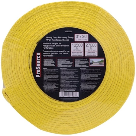 Prosource Recovery Strap, 27,000 lb, 3 in W, 30 ft L, Polyester, Yellow FH64064