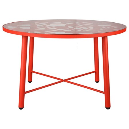 Leisuremod Devon Tree Design Glass Top Aluminum Base Indoor Outdoor Dining Table, Red DT48R