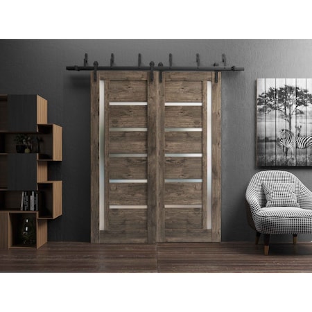 Sartodoors Sliding Closet Frosted Glass Barn Bypass Doors Oak 72x84 (2* 36x84) Solid Core Modern Interior QUADRO4088BBB-AKA-7284