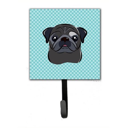 Carolines Treasures Checkerboard Blue Black Pug Leash and Key Holder BB1201SH4