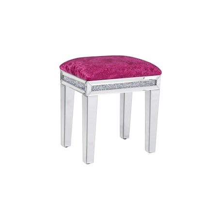 Homeroots 14" Pink and Silver Velvet Faux Crystal and Mirrored Glass Vanity Chair 641950