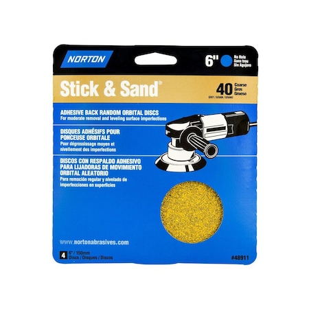 Norton Sanding Disc, 6 in Dia, Coated, P40 Grit, Extra Coarse, Aluminum Oxide Abrasive, 4PK 07660702500