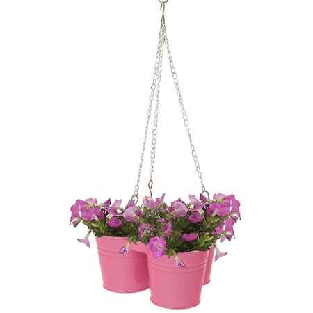 Houston International Trading Enameled Galvanized Hanging 3 Planter Unit for 5.5 in. Plants, HotPink 8117E HPK