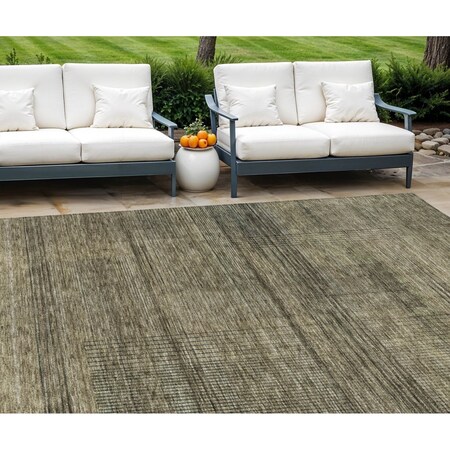 Homeroots 9' X 12' Brown Beige And Taupe Striped Washable Indoor Outdoor Area Rug 588080