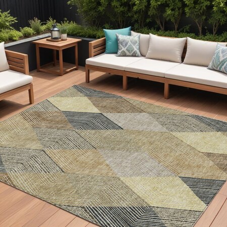 Homeroots 10' X 14' Brown Gold And Taupe Argyle Washable Indoor Outdoor Area Rug 613710