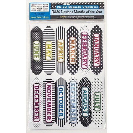 Ashley Die-Cut Magnetic Organizers, Months of the Year, Black/White Pattern 19026
