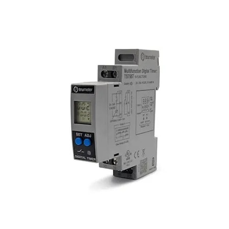 Trumeter Digital Timer Switch Relay, 24-240V AC/DC, 18 Functions, 1x C/O Form C TS7957