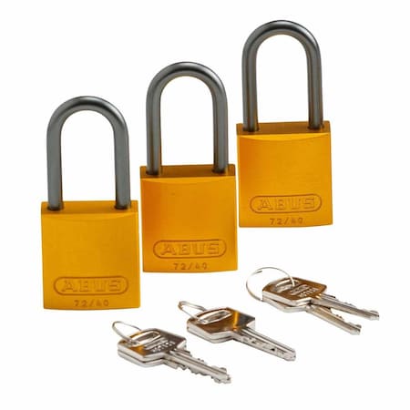Brady Standard Key Retaining Aluminum Padlocks 1.5 in Aluminum Shackle KA Yellow 3PK 105904
