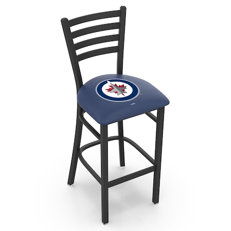 Holland Bar Stool Co 30" Blk Wrinkle Winnipeg Jets Stationary Bar Stool, Ladder Back L00430WinJet