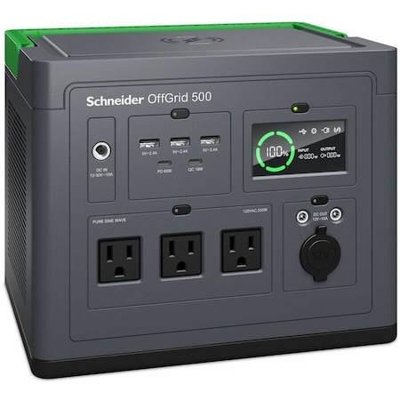 Apc Schneider OffGrid Portable Power Station 500, 120V, 516.6Wh Lithium-ion, 3 NEMA, Sinewave PPS500